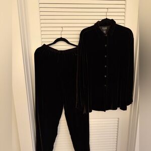 Eileen Fisher Chocolate Brown Velvet Elastic Waist Pants